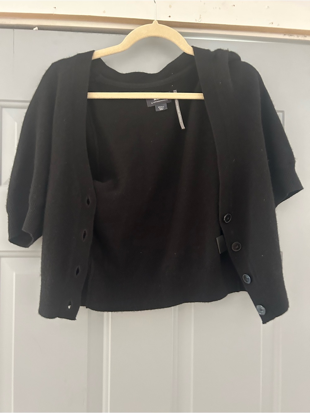 Maeve Black Short-Sleeve Button Front Sweater Cardigan Size Small